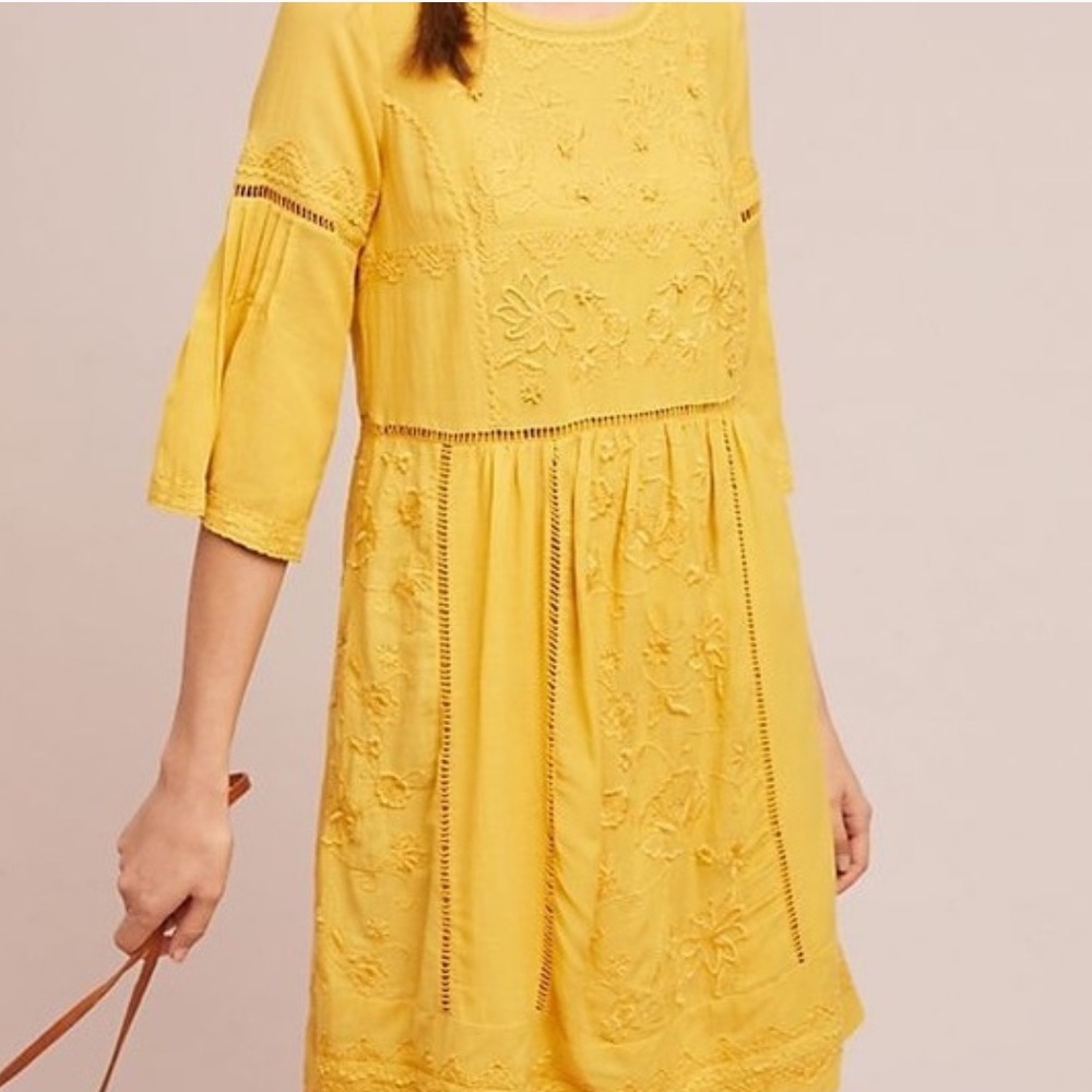 Anthropologie Akemi + Kin Yellow Embroidered Dress